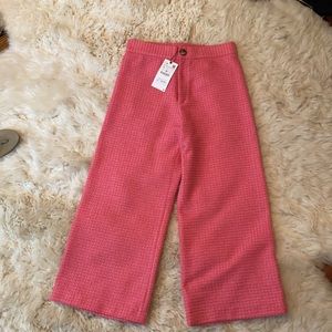 Zara pink wide leg cropped textured pants